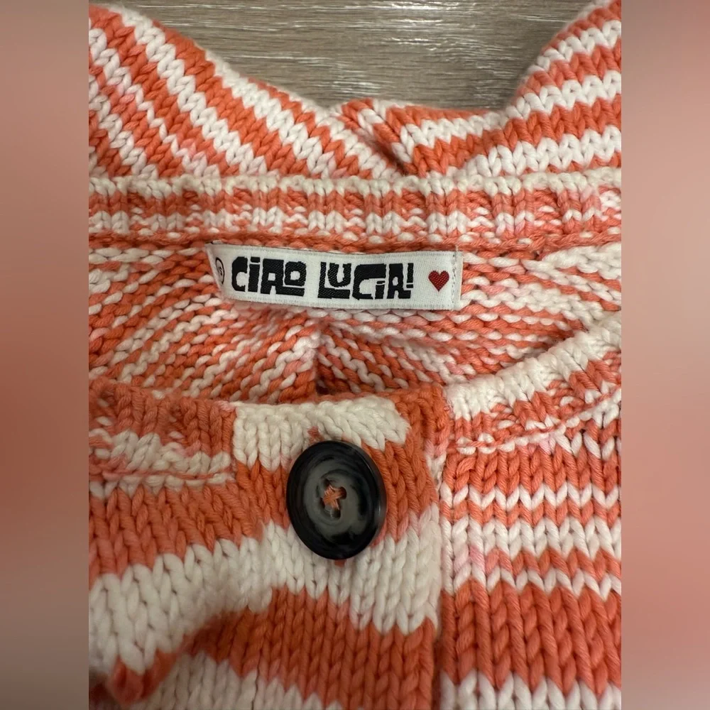 Ciao Lucia Coral and White Striped Cropped Cardigan - Picture 8 of 12